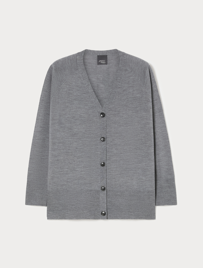 Cardigan in pura lana - GRIGIO MEDIO - Marina Rinaldi