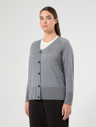 Cardigan in pura lana - GRIGIO MEDIO