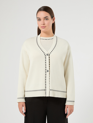 Cardigan en laine mélangée - BLANC - Marina Rinaldi - 3