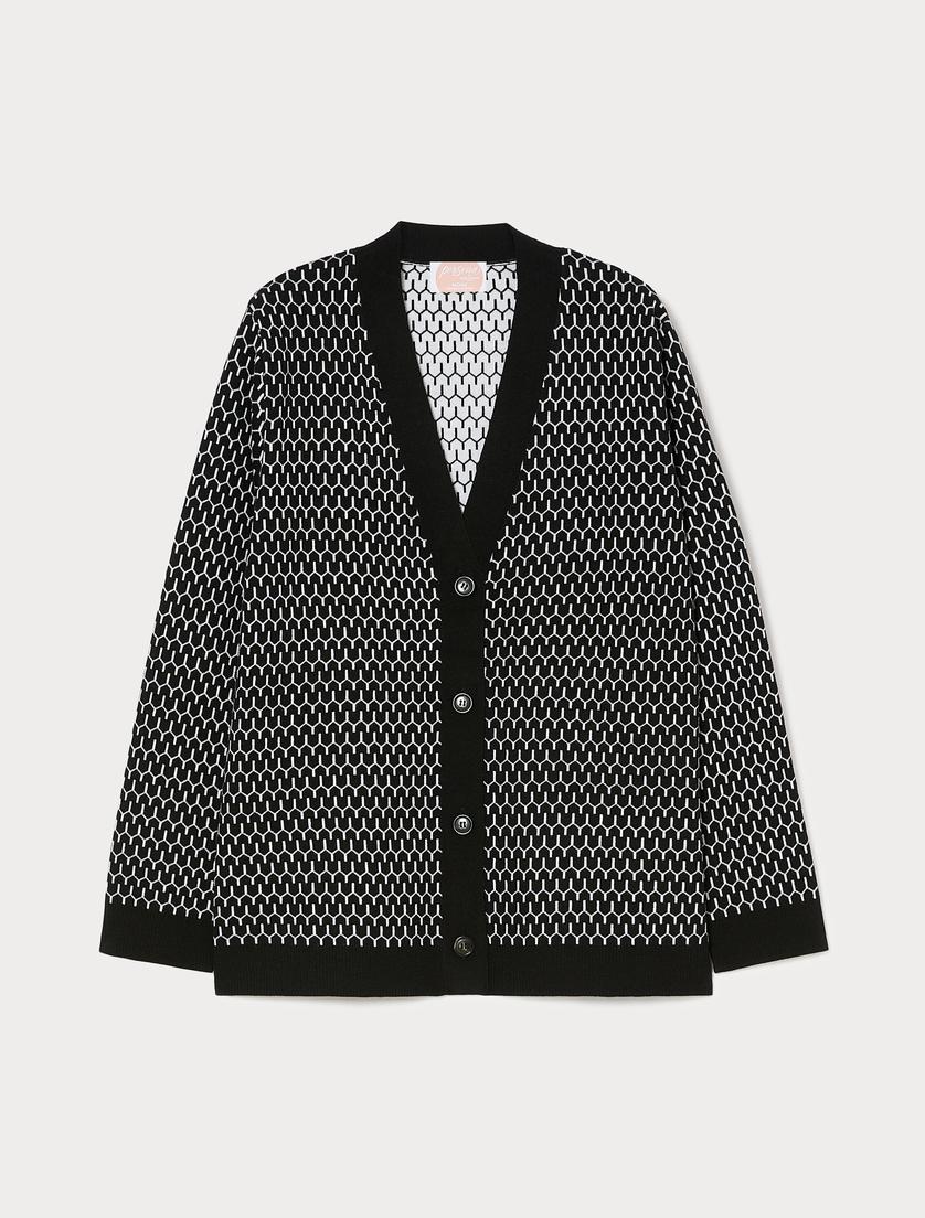 Cardigan in misto lana jacquard - NERO - Marina Rinaldi