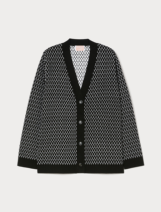 Cardigan in misto lana jacquard - NERO - Marina Rinaldi - 1