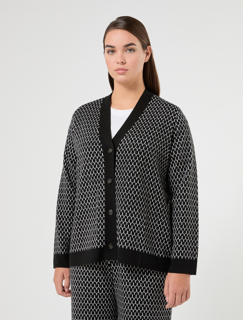 Cardigan in misto lana jacquard - NERO - Marina Rinaldi - 3