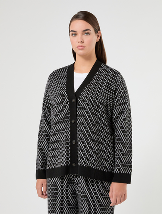 Cardigan in misto lana jacquard - NERO