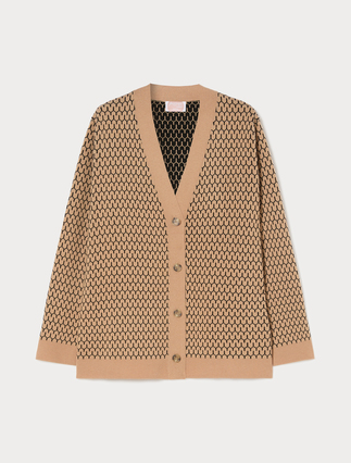 Jacquard wool-blend cardigan - CAMEL - Marina Rinaldi - 1