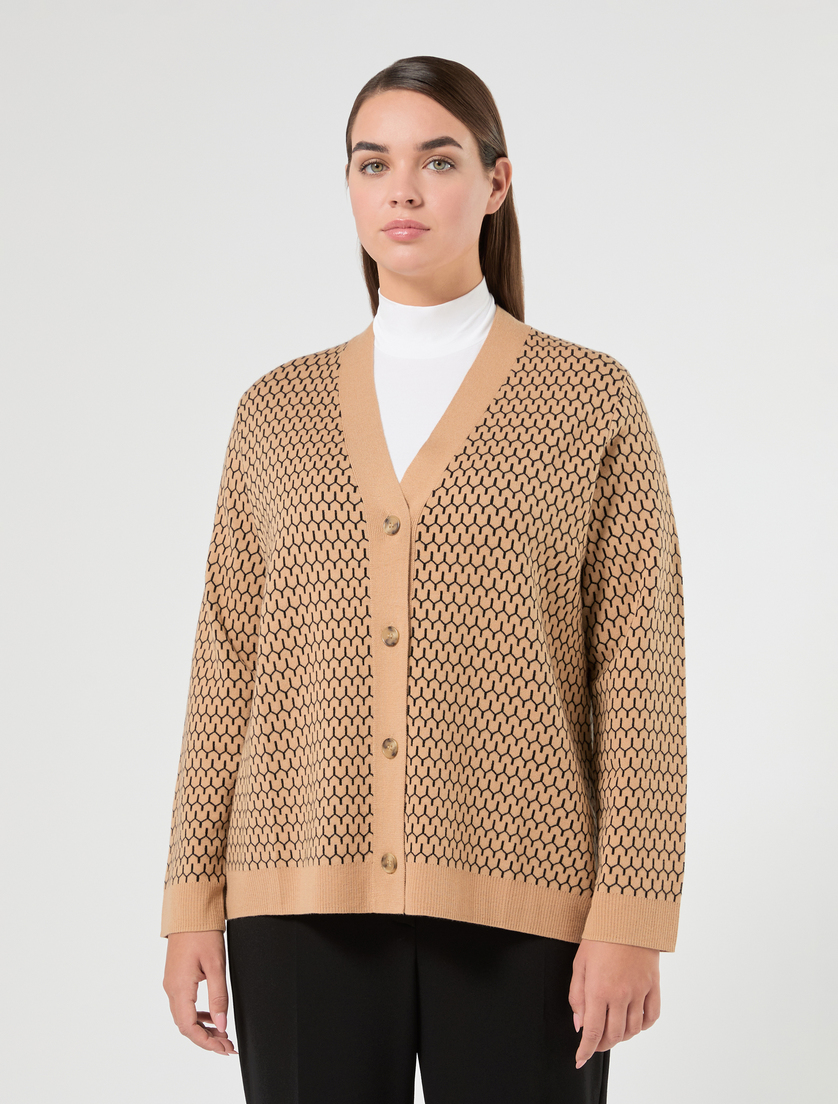 Jacquard wool-blend cardigan - CAMEL - Marina Rinaldi - 3