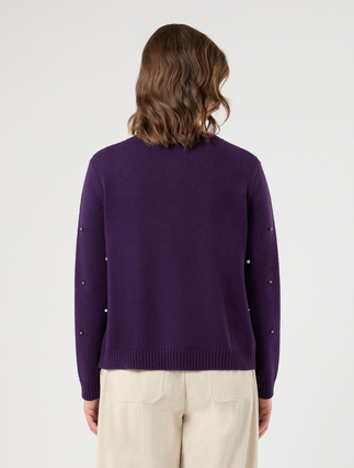 Embroidered wool and cashmere cardigan - DARK VIOLET - Marina Rinaldi - 4