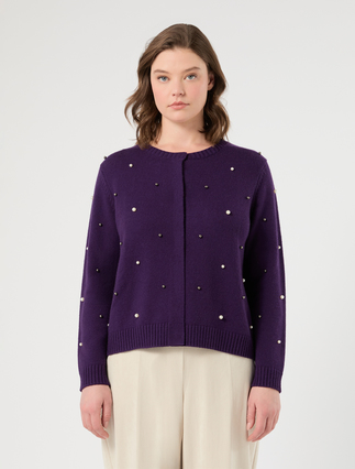 Embroidered wool and cashmere cardigan - DARK VIOLET - Marina Rinaldi - 3