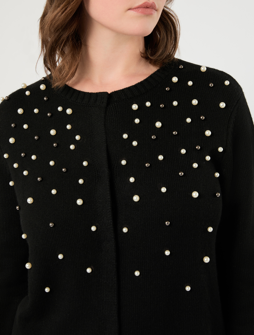 Embroidered wool and cashmere cardigan - BLACK - Marina Rinaldi - 5