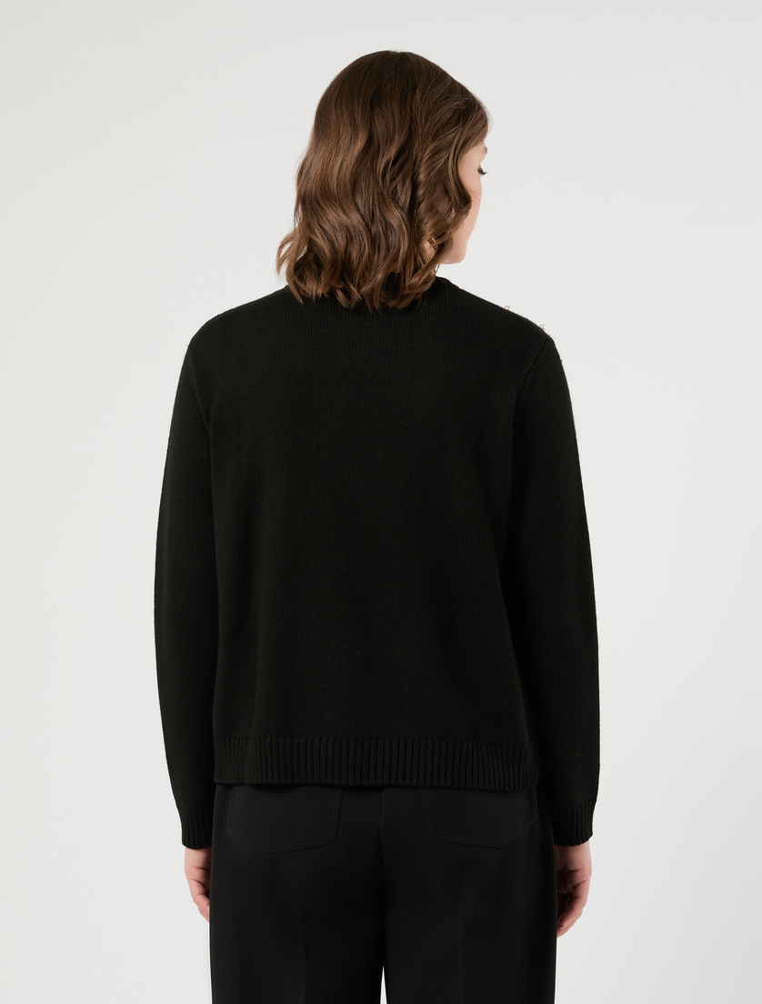 Embroidered wool and cashmere cardigan - BLACK - Marina Rinaldi - 4