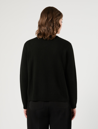 Embroidered wool and cashmere cardigan - BLACK - Marina Rinaldi - 4