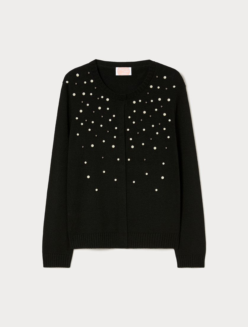 Embroidered wool and cashmere cardigan - BLACK - Marina Rinaldi