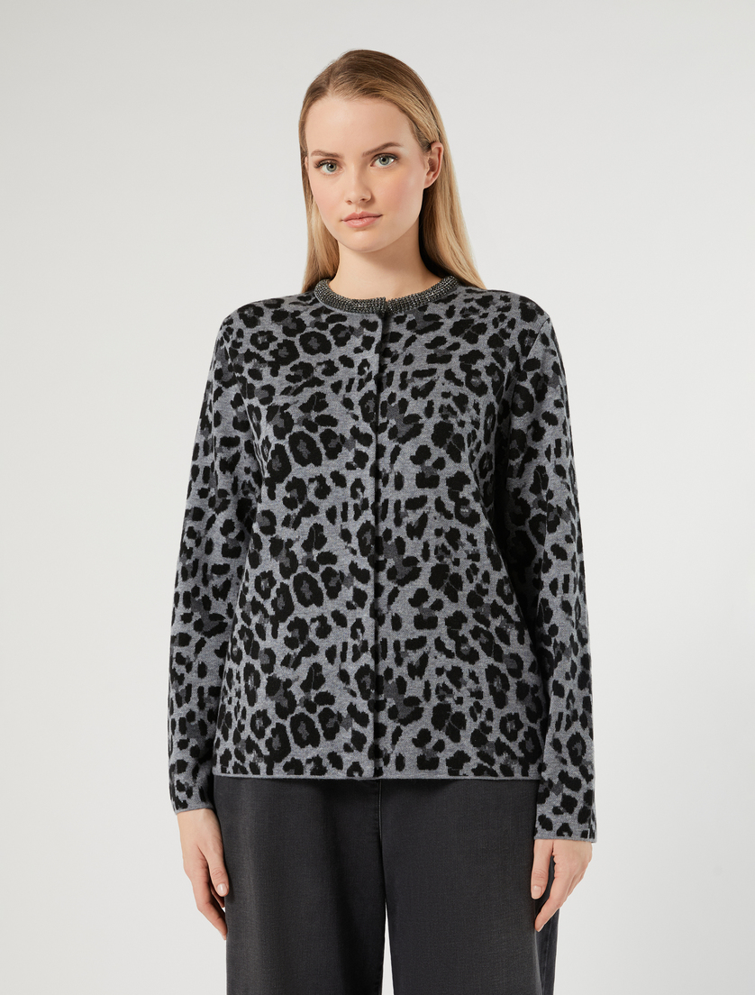 Jacquard wool-blend cardigan - MEDIUM GREY - Marina Rinaldi - 3