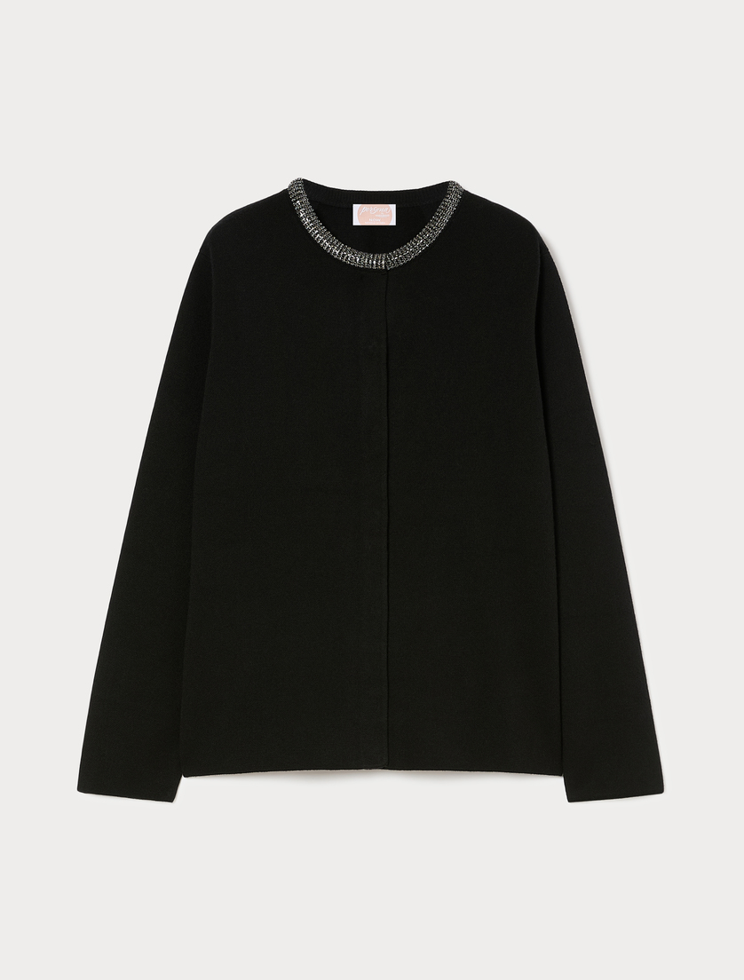 Jacquard wool-blend cardigan - BLACK - Marina Rinaldi