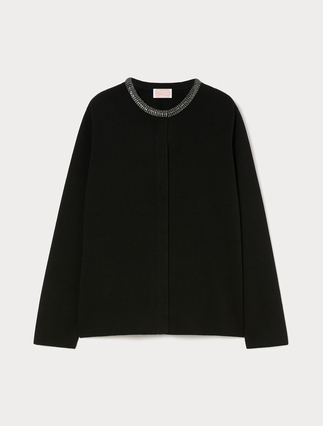 Jacquard wool-blend cardigan - BLACK - Marina Rinaldi - 1