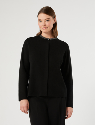 Jacquard wool-blend cardigan - BLACK