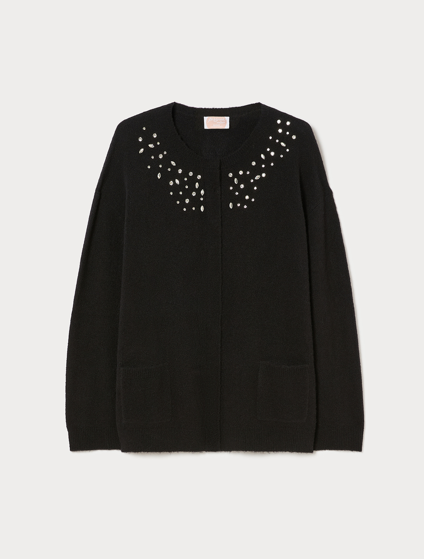 Cardigan in lana e alpaca con strass - NERO - Marina Rinaldi