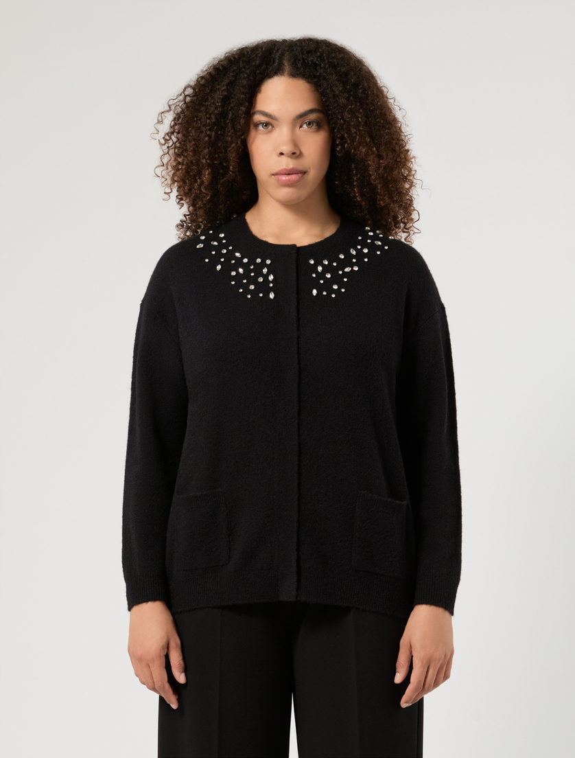 Cardigan in lana e alpaca con strass - NERO - Marina Rinaldi - 3