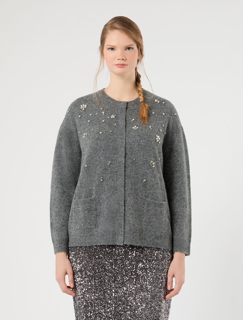 Cardigan in lana e alpaca con strass - GRIGIO MEDIO - Marina Rinaldi - 3