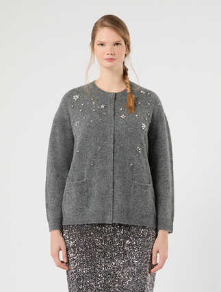 Cardigan in lana e alpaca con strass - GRIGIO MEDIO - Marina Rinaldi - 3
