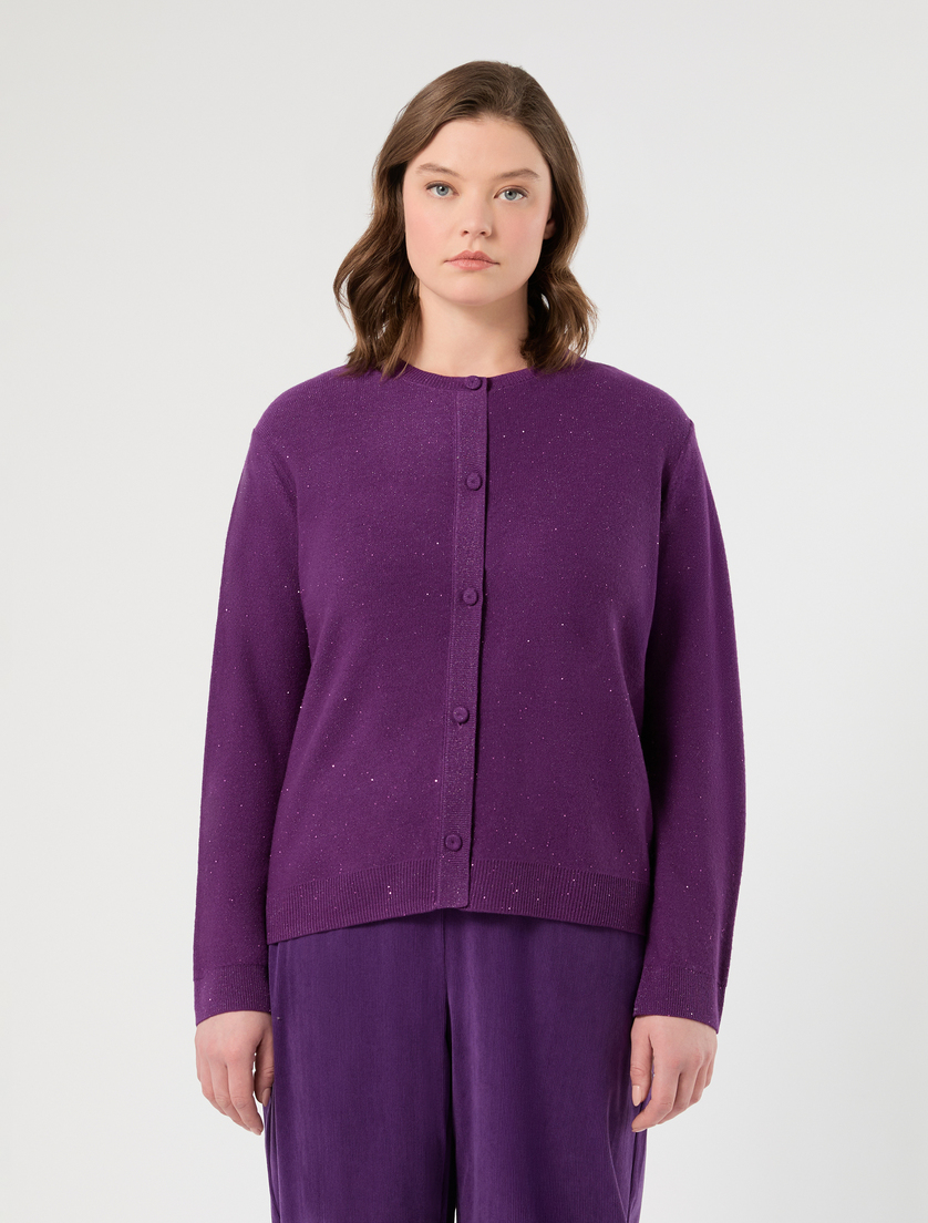 Cardigan in filato con micropaillettes - VIOLA SCURO - Marina Rinaldi - 3