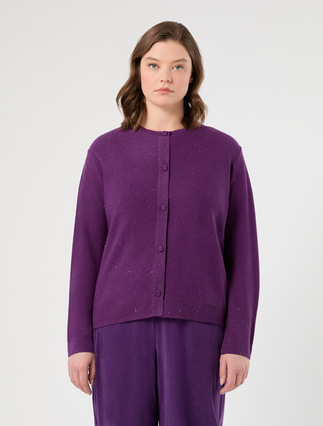 Cardigan in filato con micropaillettes - VIOLA SCURO - Marina Rinaldi - 3