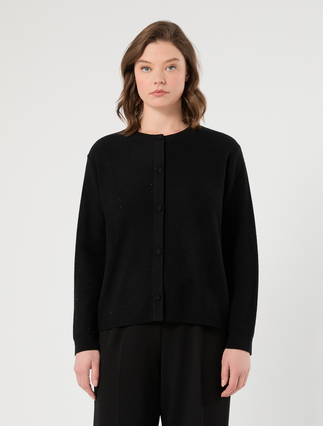 Cardigan in filato con micropaillettes - NERO - Marina Rinaldi - 3