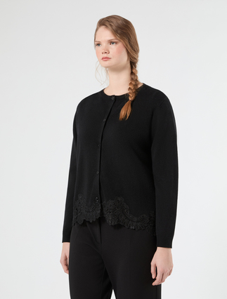 Cardigan aus Wolle mit Spitze - SCHWARZ - Marina Rinaldi - 3