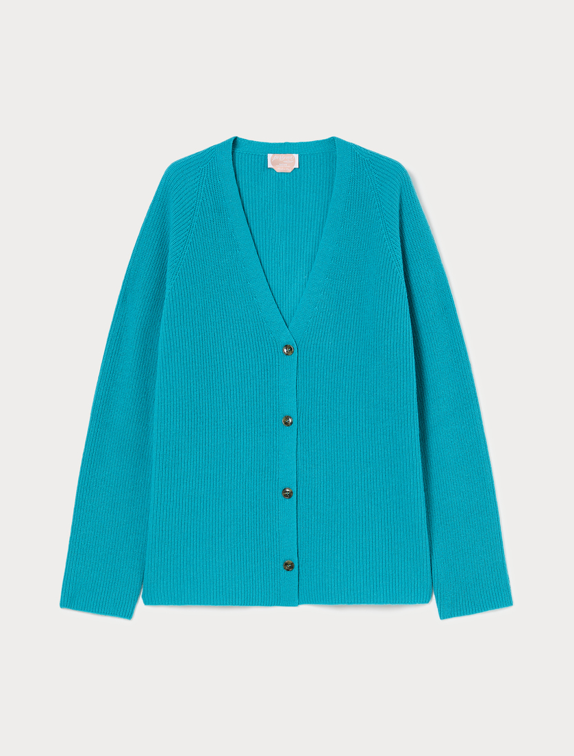 Cashmere-blend cardigan - TURQUOISE - Marina Rinaldi