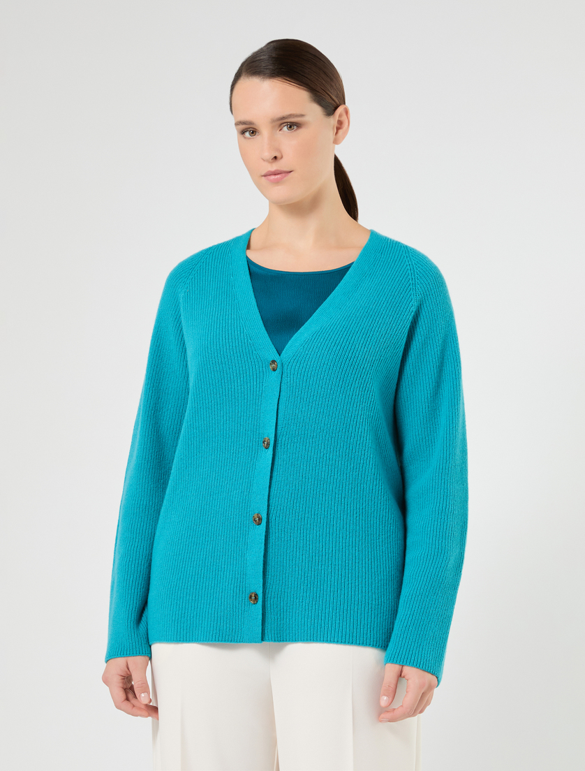 Cashmere-blend cardigan - TURQUOISE - Marina Rinaldi - 3