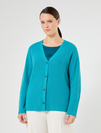 Cashmere-blend cardigan - TURQUOISE