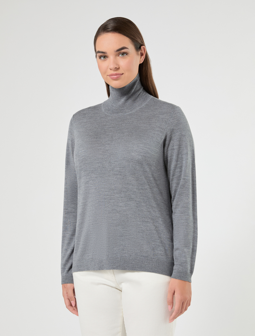 Pure wool polo-neck sweater - MEDIUM GREY - Marina Rinaldi - 3