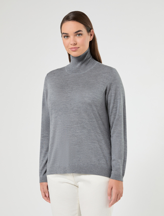 Pure wool polo-neck sweater - MEDIUM GREY - Marina Rinaldi - 3