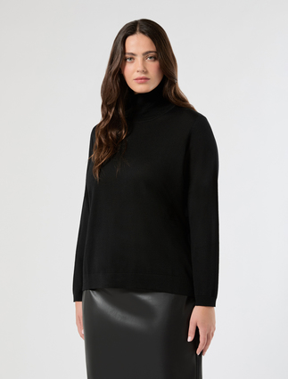 Pure wool polo-neck sweater - BLACK