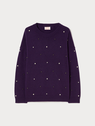 Maglia in misto cachemire con perle - VIOLA SCURO - Marina Rinaldi - 1
