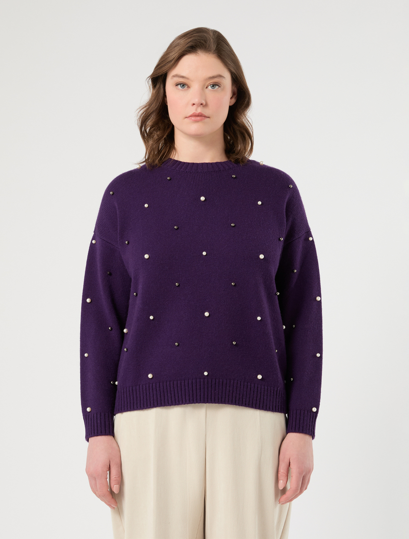 Maglia in misto cachemire con perle - VIOLA SCURO - Marina Rinaldi - 3