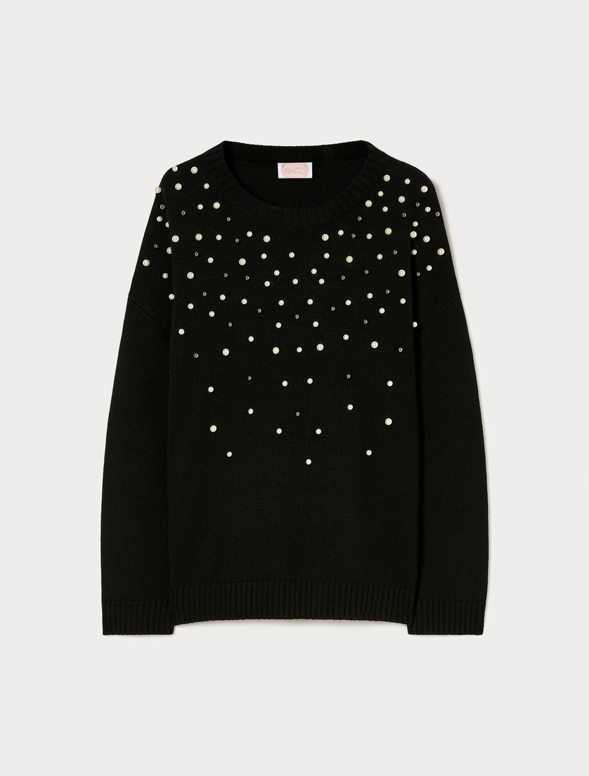 Maglia in misto cachemire con perle - NERO - Marina Rinaldi