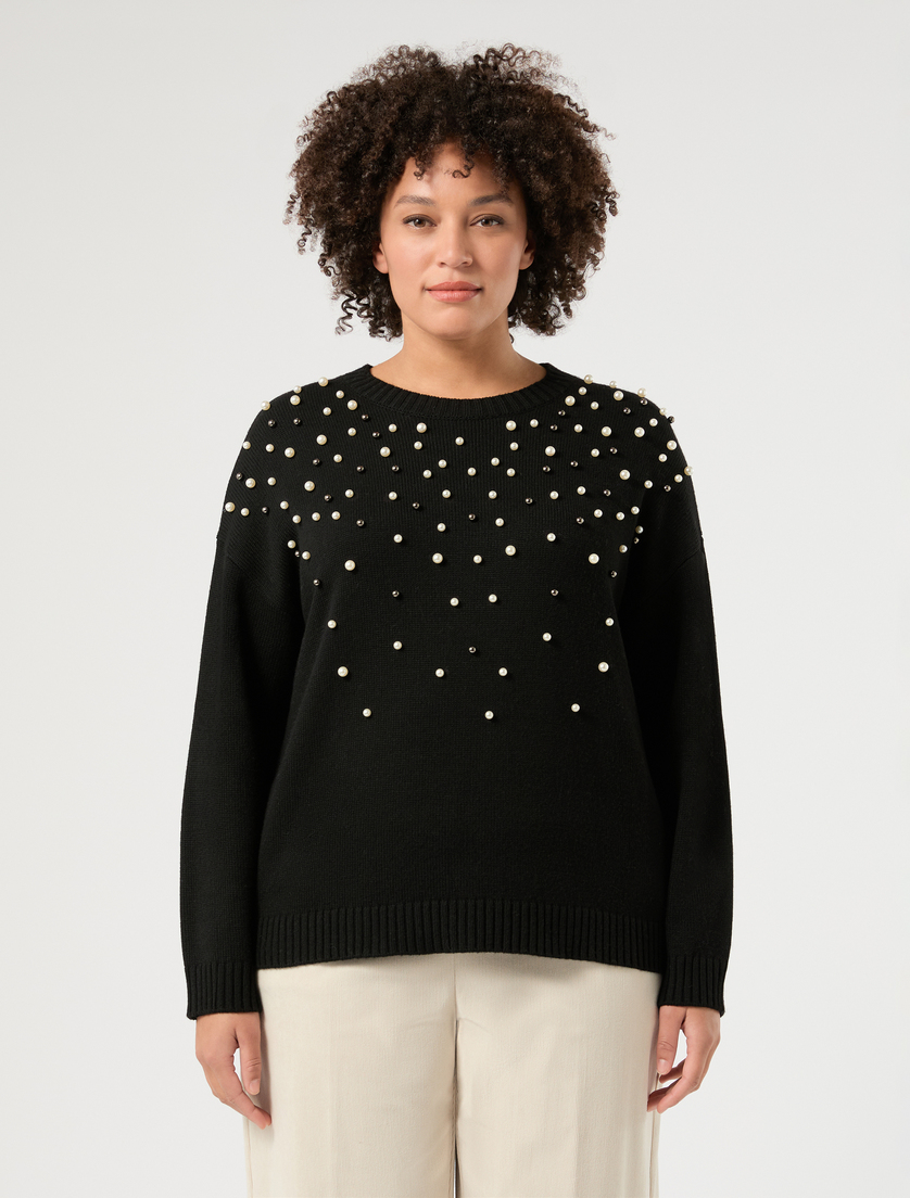 Maglia in misto cachemire con perle - NERO - Marina Rinaldi - 3