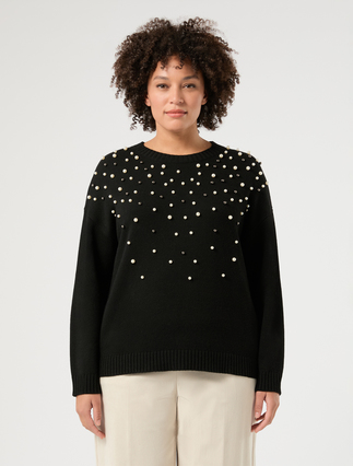 Maglia in misto cachemire con perle - NERO - Marina Rinaldi - 3