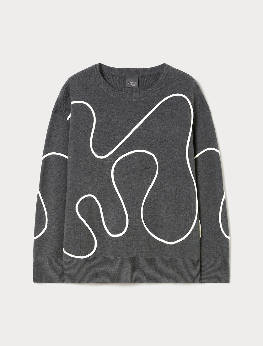 Embroidered wool-blend sweater - MEDIUM GREY - Marina Rinaldi