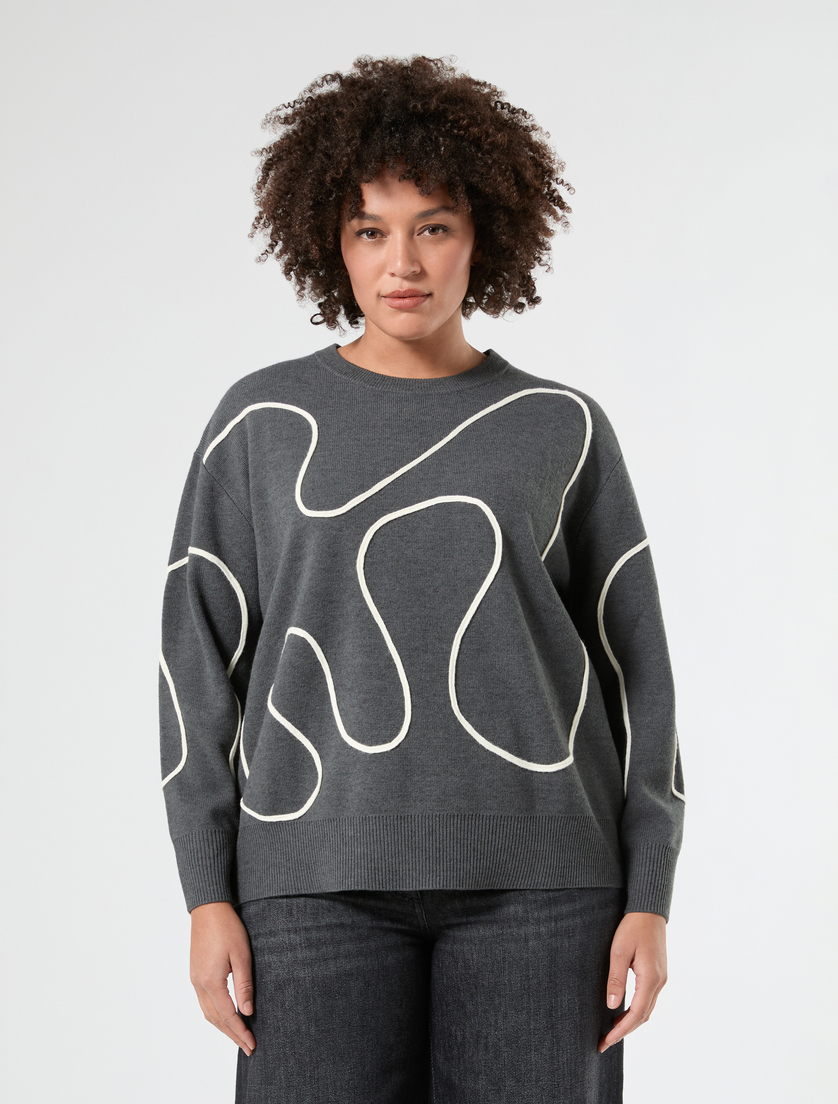 Embroidered wool-blend sweater - MEDIUM GREY - Marina Rinaldi - 3