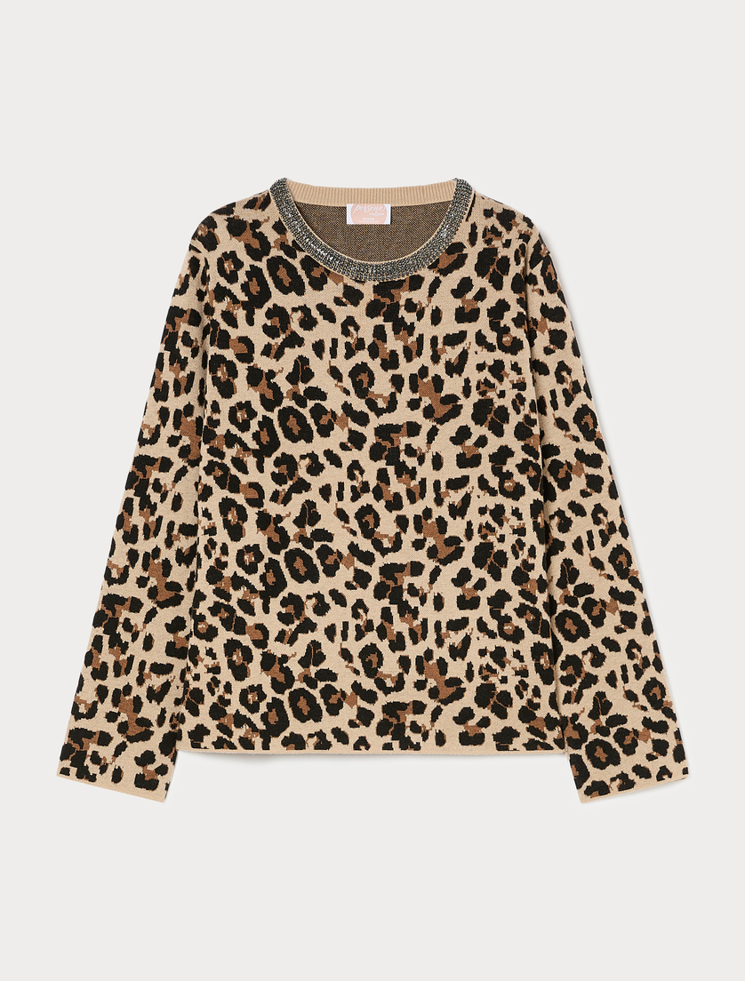 Embroidered jacquard sweater - CAMEL - Marina Rinaldi