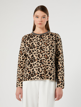 Embroidered jacquard sweater - CAMEL