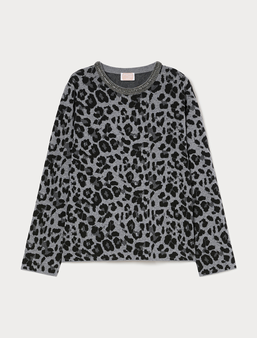 Embroidered jacquard sweater - MEDIUM GREY - Marina Rinaldi