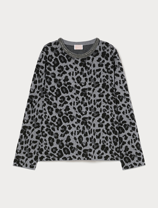 Embroidered jacquard sweater - MEDIUM GREY - Marina Rinaldi - 1