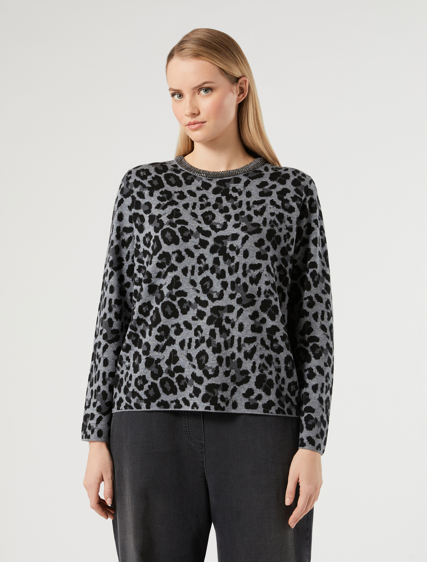 Embroidered jacquard sweater - MEDIUM GREY - Marina Rinaldi - 3