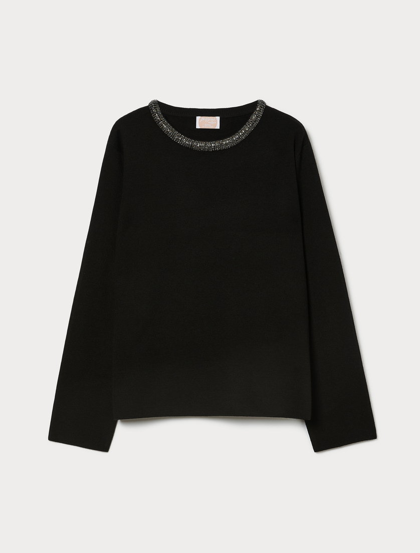 Pull en jacquard avec broderie - NOIR - Marina Rinaldi