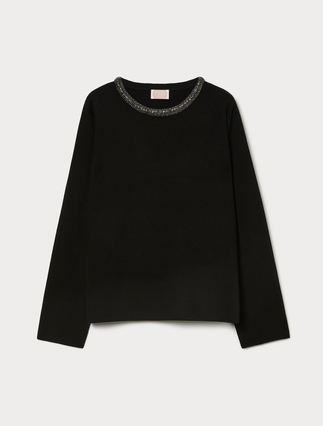 Pull en jacquard avec broderie - NOIR - Marina Rinaldi - 1