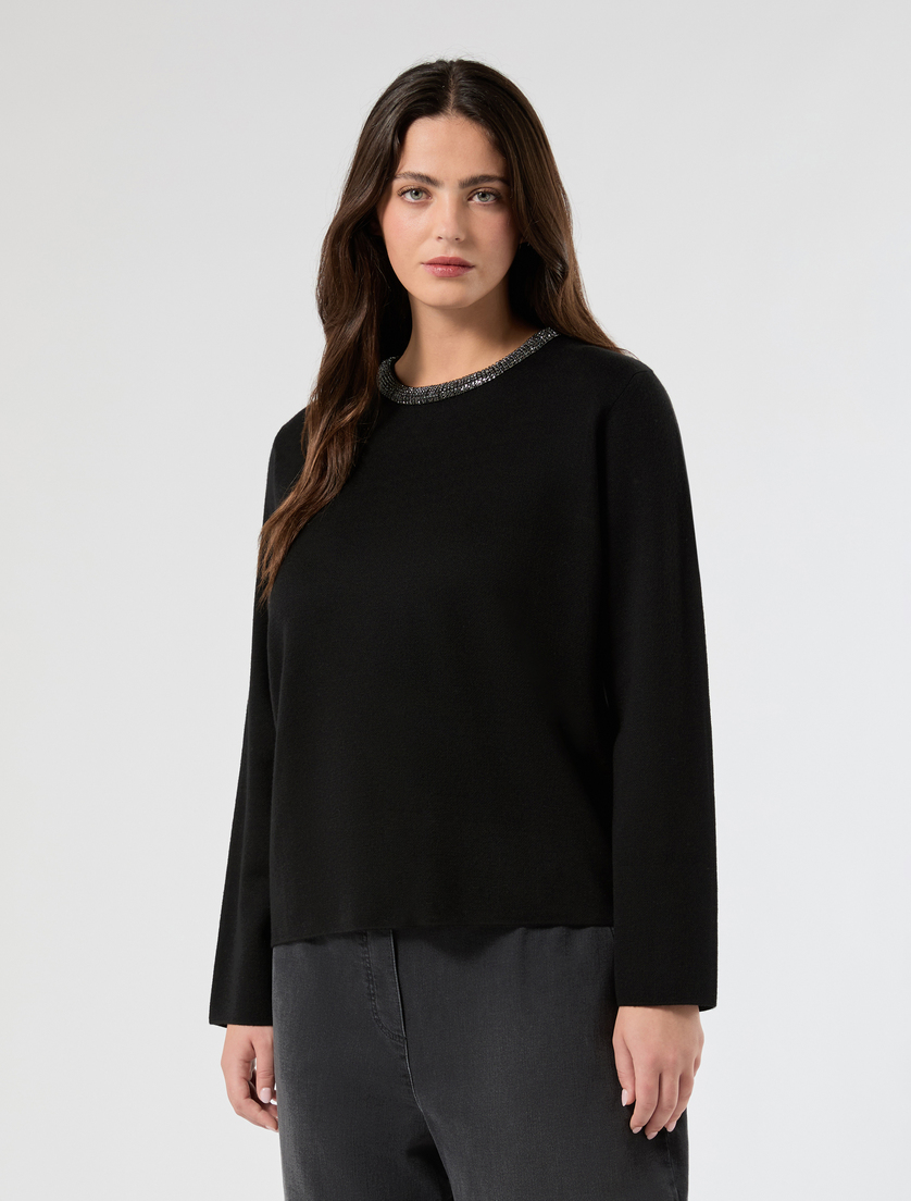 Pull en jacquard avec broderie - NOIR - Marina Rinaldi - 3