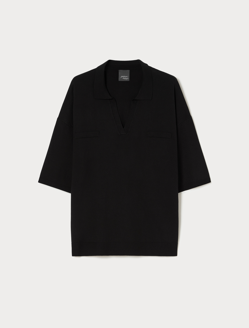 Sweter polo z wiskozy - CZARNY - Marina Rinaldi