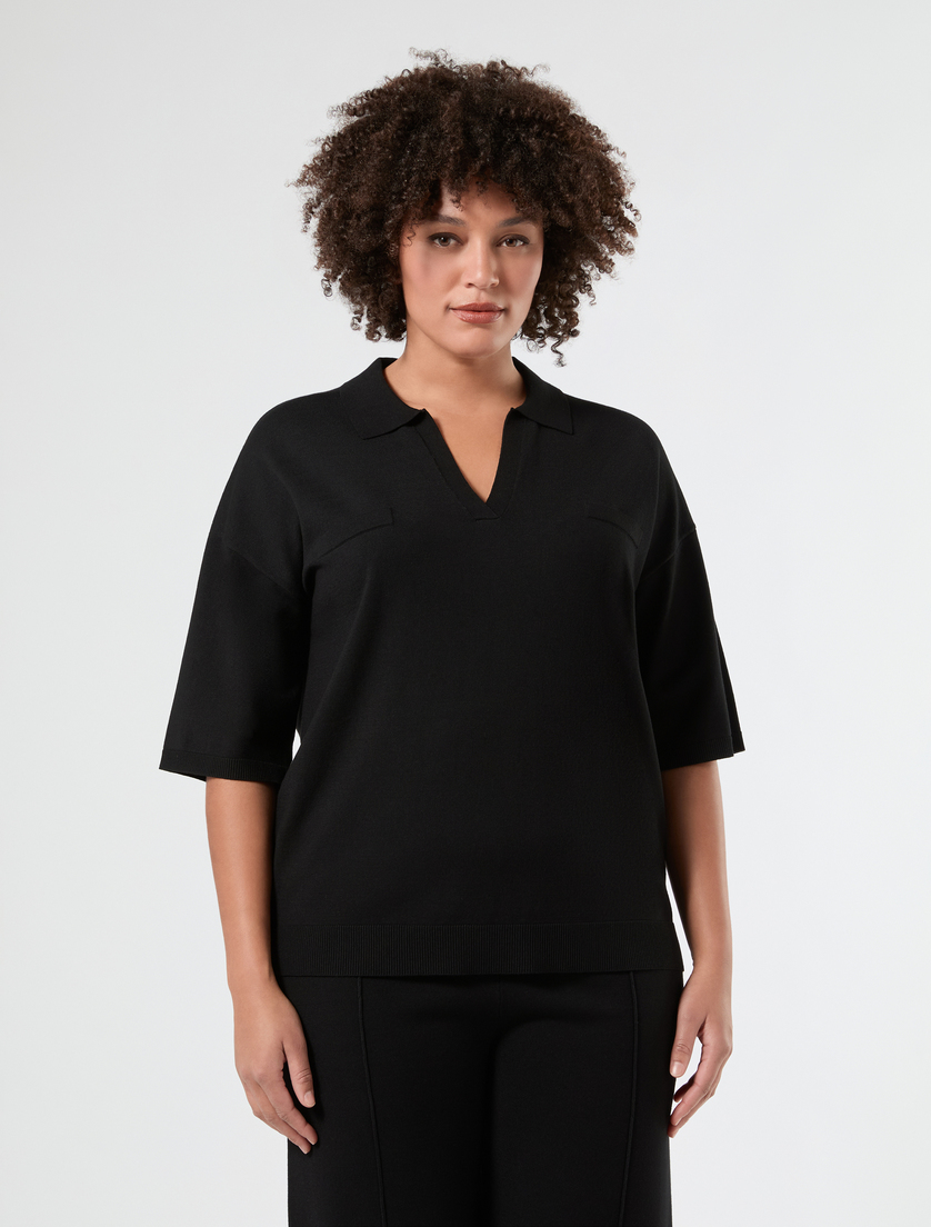Sweter polo z wiskozy - CZARNY - Marina Rinaldi - 3